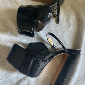 Black Patent Platform Heels with Ankle Strap